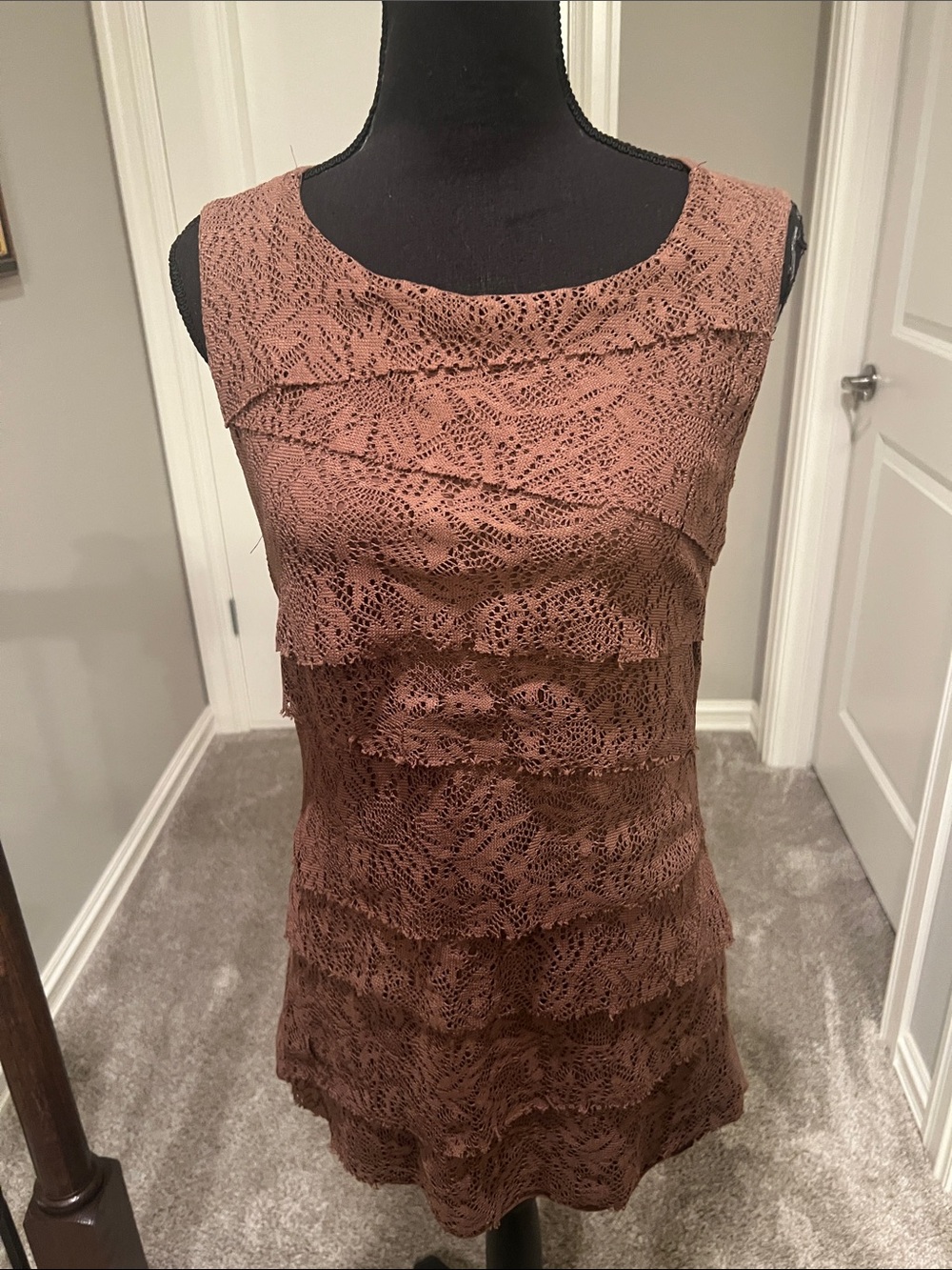 Verve Ami Brown Lace Tiered Sleeveless Tunic Top